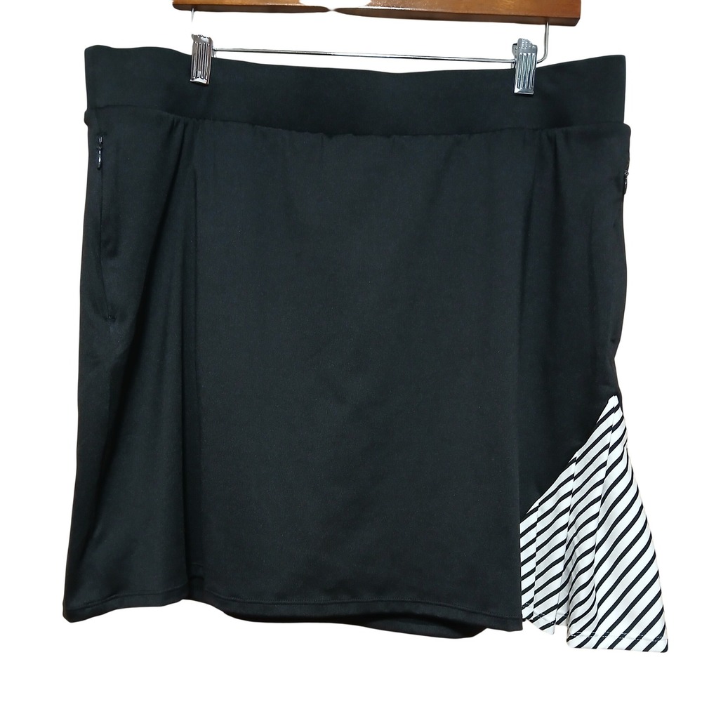 Chicos Zenergy Black Pleated Striped Side Skort Golf Tennis Skirt Womens 2 US 12